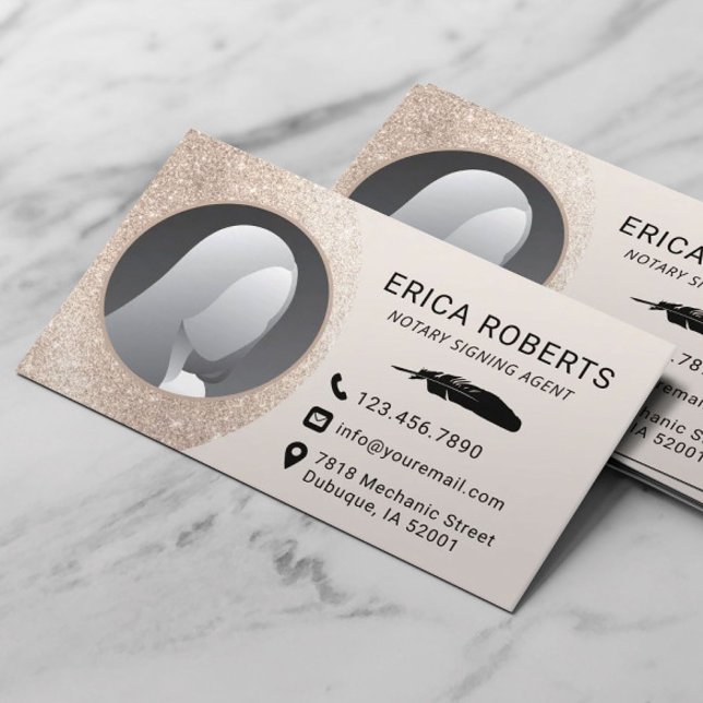 Notary Signing Agent Elegant Ivory Gold Photo Business Card (Creator Uploaded)