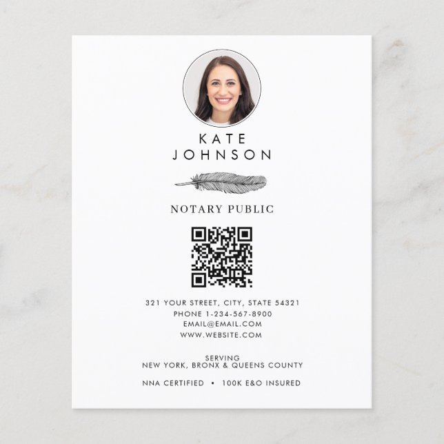 Notary Signing Agent Feather Quill Logo Photo Flyer (Front)