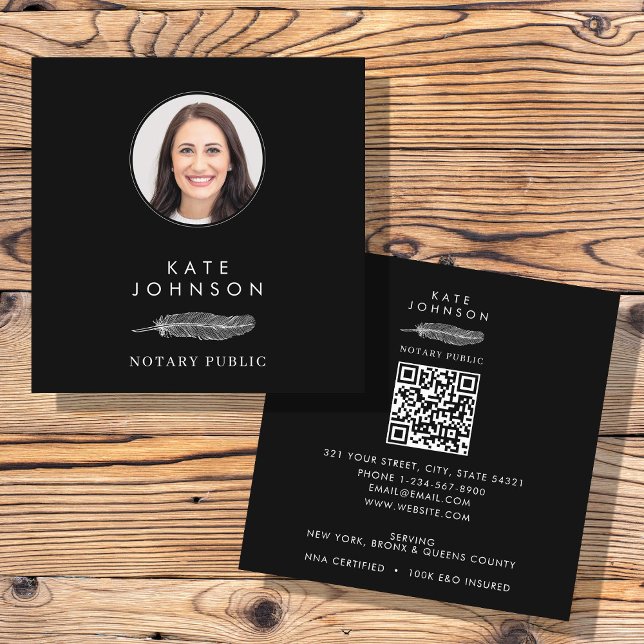Notary Signing Agent Feather Quill Logo Photo Square Business Card (Notary Signing Agent Feather Quill Logo Photo Square Business Card)