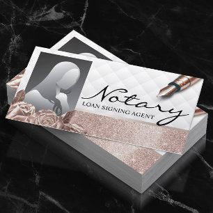 Notary Signing Agent Luxury Rose Gold Floral Photo Business Card