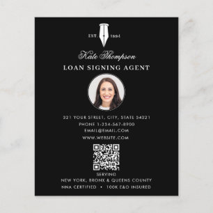 Notary Signing Agent  Modern Black QR Code Photo Flyer