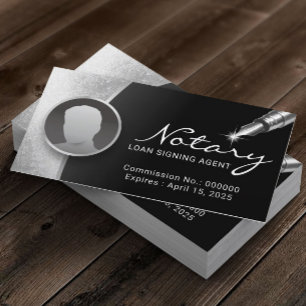 Notary Signing Agent Modern Black & Silver Photo Business Card