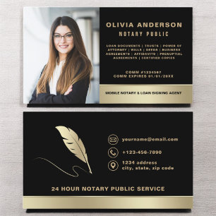 Notary Signing Agent Photo Black & Gold Business Card