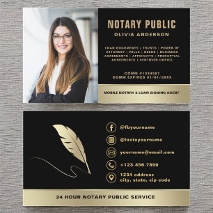 Notary Signing Agent Photo Black & Gold Business Card