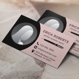Notary Signing Agent Plain Black & Pink Photo Business Card
