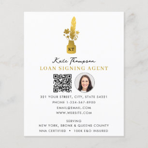 Notary Signing Agent QR Code Photo Botanical Quill Flyer