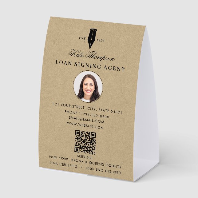 Notary Signing Agent QR Code Rustic Kraft Photo (Front)