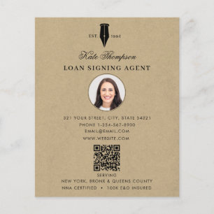 Notary Signing Agent QR Code Rustic Kraft Photo Flyer