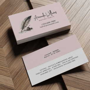 Notary Signing Agent Quill Pen Plain Blush Pink Business Card