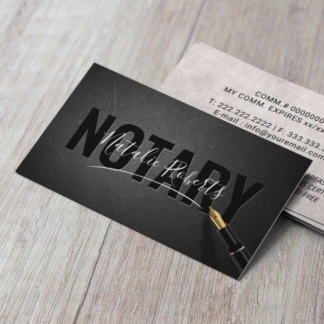 Notary Signing Agent Signature Elegant Black Business Card (Creator Uploaded)