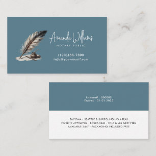 Notary Signing Agent Vintage Quill Pen Plain Teal Business Card