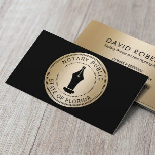 Notary Stamp Loan Signing Agent Black & Gold Business Card