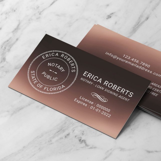 Notary Stamp Loan Signing Agent Brown Ombre Business Card (Creator Uploaded)