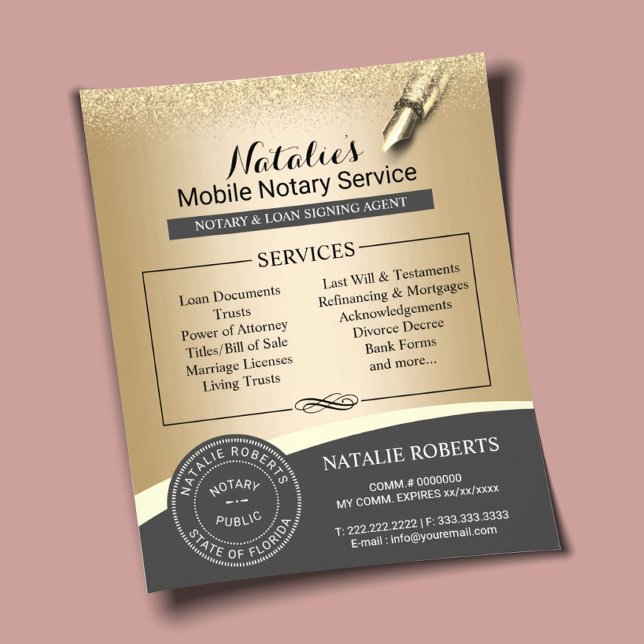 Notary Stamp Loan Signing Agent Modern Gold Flyer (Creator Uploaded)