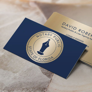 Notary Stamp Loan Signing Agent Navy & Gold Business Card