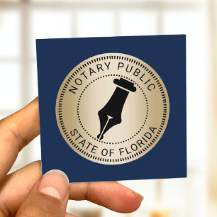 Notary Stamp Navy & Gold Loan Signing Agent Square Business Card