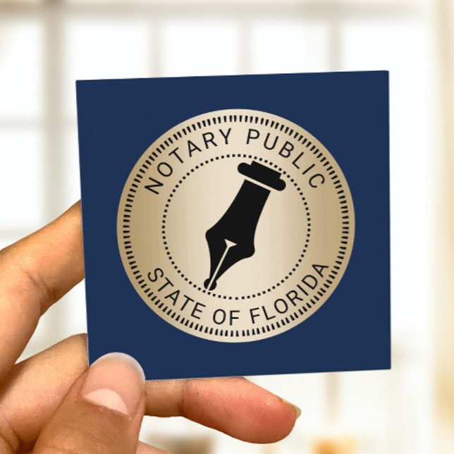 Notary Stamp Navy & Gold Loan Signing Agent  Square Business Card (Creator Uploaded)