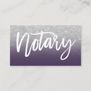 Notary typography silver glitter purple chic business card
