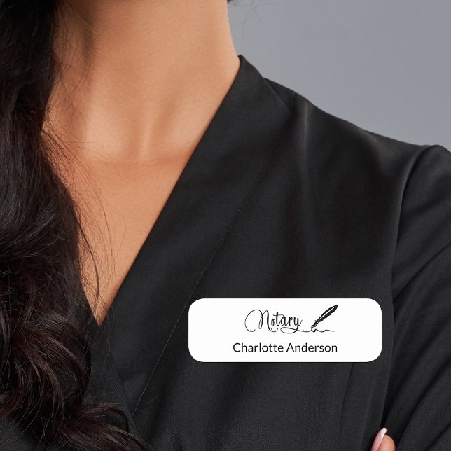 Notary white pen script elegant simple name tag (Creator Uploaded)