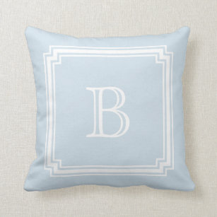 Notched Corner Frame BABY BLUE Background Monogram Cushion