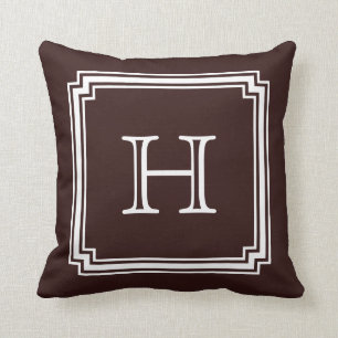Notched Corner Frame Brown Background Monogram Cushion
