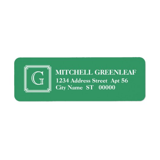 Notched Square Initial Return Address Label, Green Return Address Label