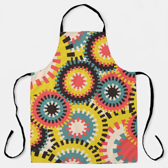 notched wheels seamless pattern in multicolor vint apron (Front)