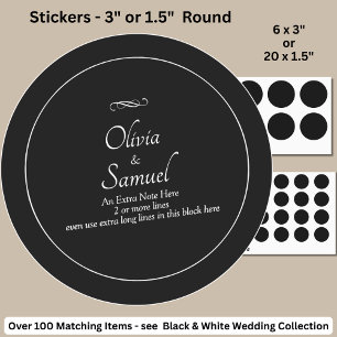 Note + Bride Groom Names Black White Infinity Classic Round Sticker