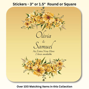 Note + Bride & Groom Names Golden Yellow Flowers Square Sticker
