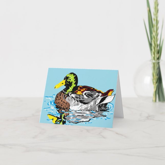 Note Card Blank inside Duck in a Pond (Front)
