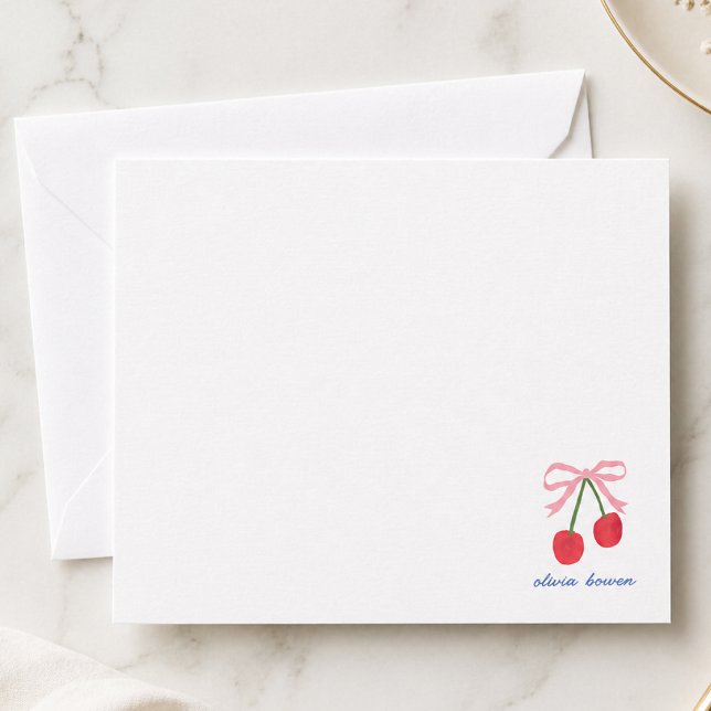 Note Card | Cherry Coquette Bow Cute Illustration (A cute design note card with coquette bow & cherries, perfect for thank yous & everyday note writing)