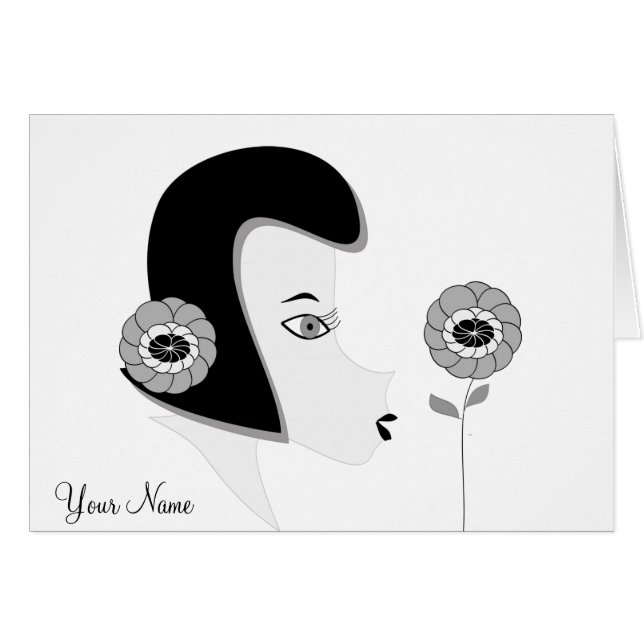 Note Card      "Girl with flower" (Front Horizontal)