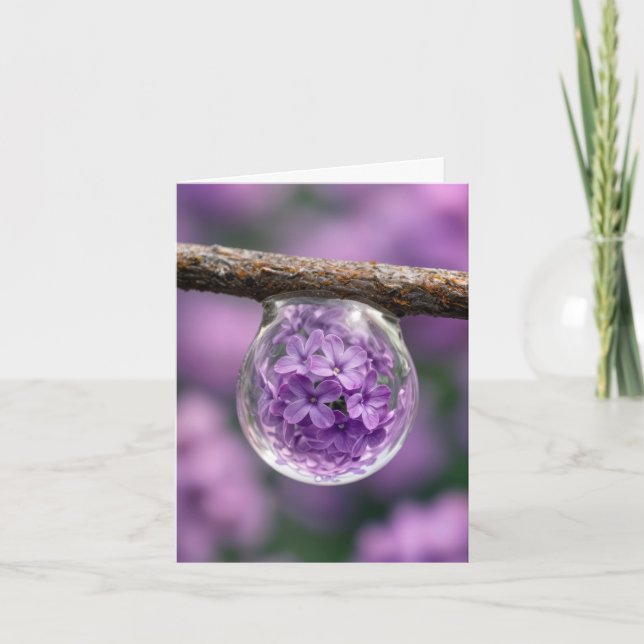 Note Card Lilac Blossom Reflected in Raindrop (Front)