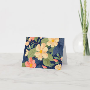 Note Card Navy Peach Pink Floral Botanical