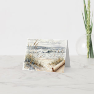 Note Card Ocean Beach with Curled Paper