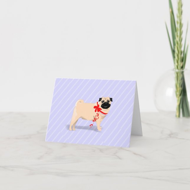 Note Card - Pug Dog with Red Ribbon (Front)