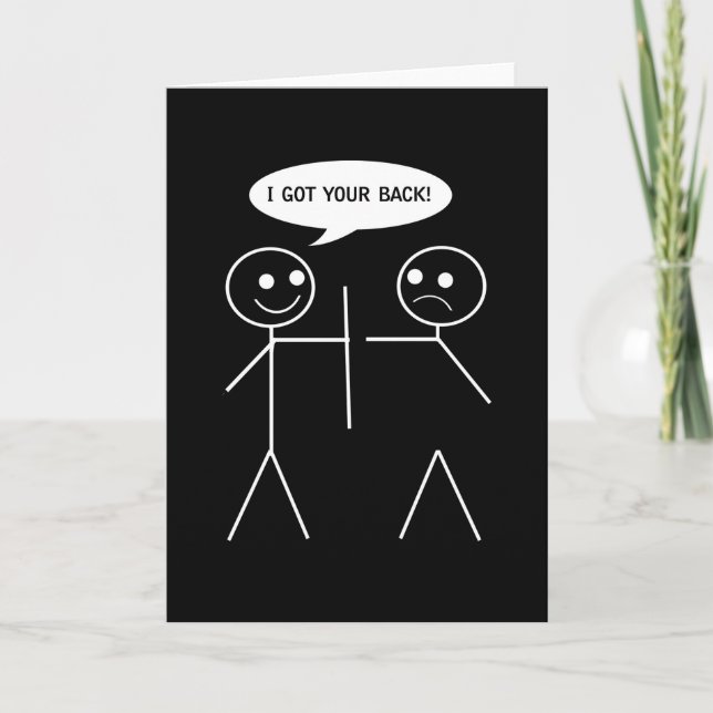 Note Card - STICK FIGURE HOLDING BACK -BLACK/WHITE (Front)