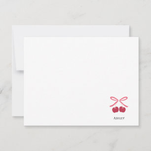 Note Card   Sweet Cherry Bow Cute Illustration