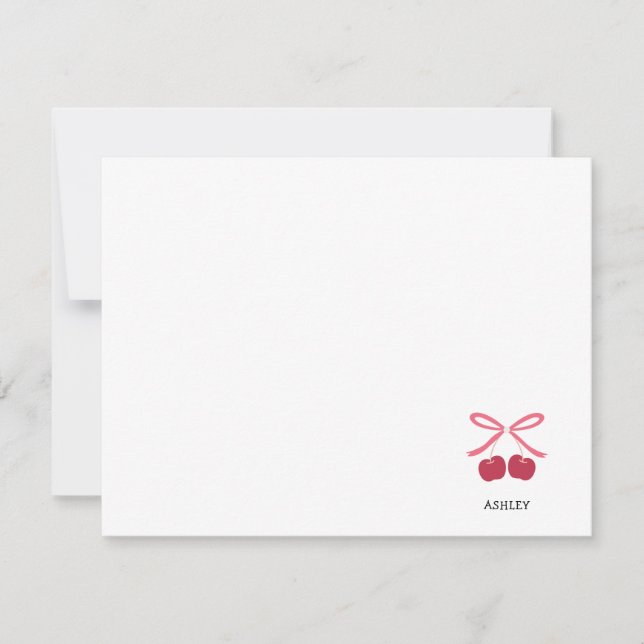Note Card | Sweet Cherry Bow Cute Illustration (Front)