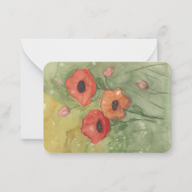 note card with hand-painted poppy flowers (Front)