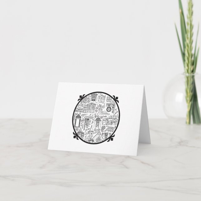 Note Card with Line Drawings Design (Front)