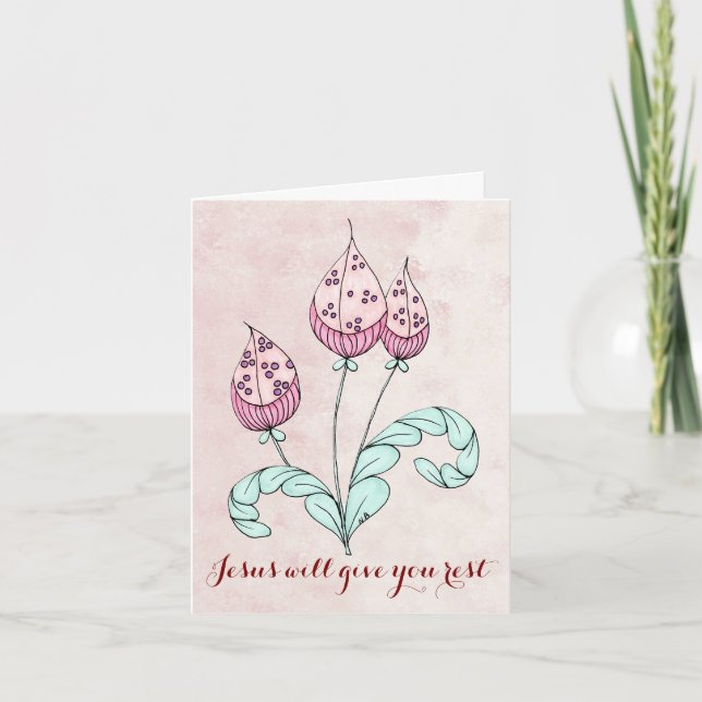 Note Card With Three Whimsical Flowers (Front)
