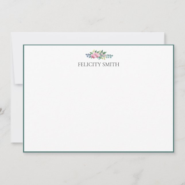 Note Cards Elegant Flat Modern Botanical Peonies (Front)