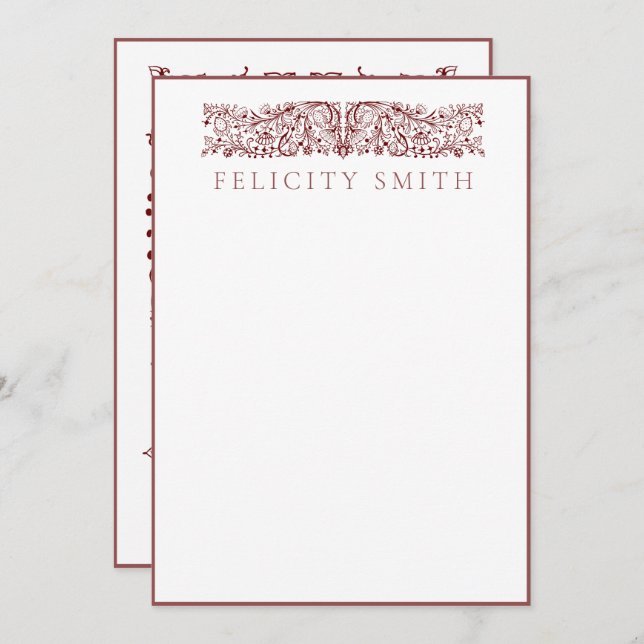 Note Cards Elegant Vintage Botanical Pattern (Front/Back)