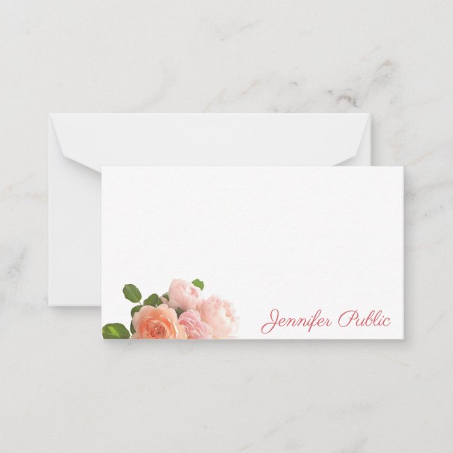 Note Cards Script Watercolor Roses Pastel Colours (Front)