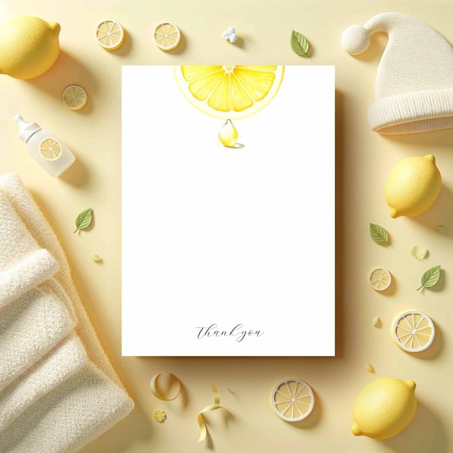 Note Cards Watercolor Yellow Lemons (Lemon baby shower thank you card cute watercolor citrus art with a lemon drop)