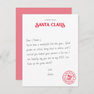 Note From Santa Claus Official NICE List Approved Card