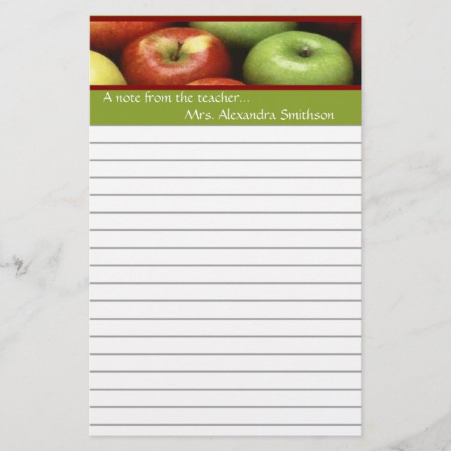 Note From Teacher Personalised Apple Stationery (Front)