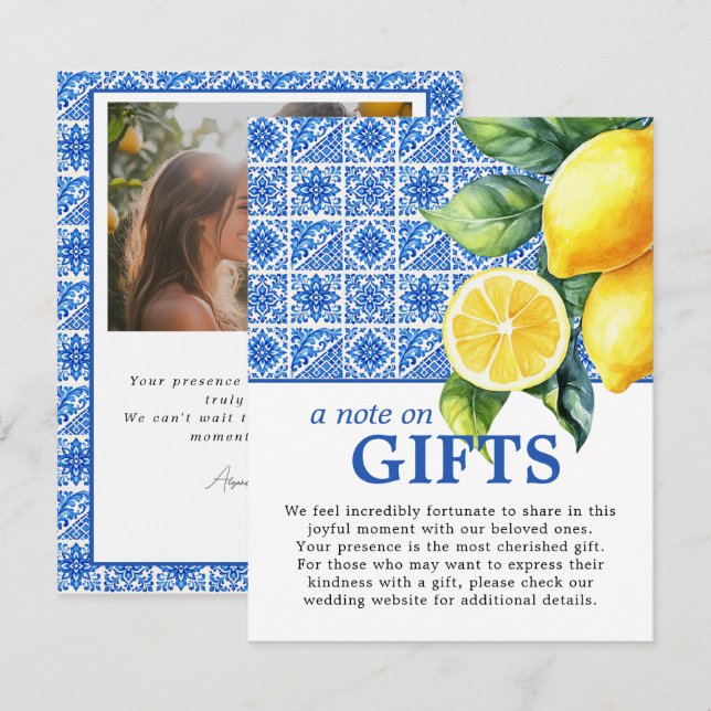 🌈  Note on gifts Azul & Limone Romance Enclosure Card (Front/Back)