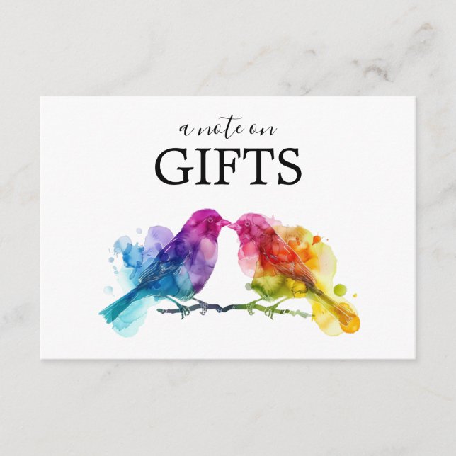 Note on Gifts LGBTQ+  Rainbow Lovebirds Enclosure Card (Front)
